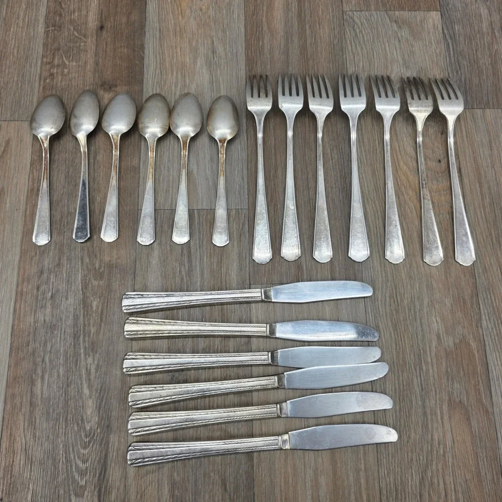 Vintage American Silver Co Silverplate Flatware Set 19 Pc Art Deco Rope Pattern